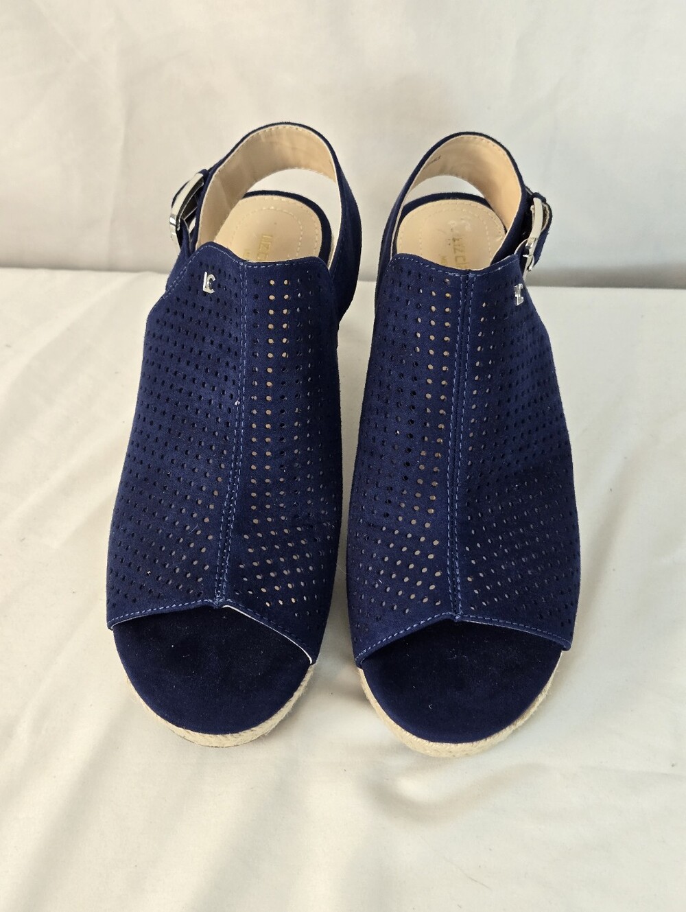 Liz Claiborne Navy Perforated Peep-Toe Slingback Wedge Sandals